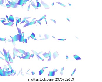 Festive flying confetti scatter vector illustration. Blue  hologram elements christmas vector. Surprise burst falling confetti. Prize event decoration background. Happy mood.