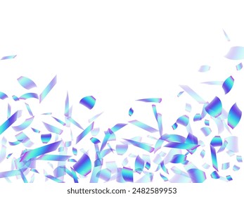 Festive flying confetti scatter vector background. Blue  hologram particles carnival vector. Surprise burst party confetti. Prize event decor illustration. Top view sequins.