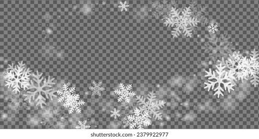 Fesselnder Schnee flattert die Kulisse. Winterstaub-Kristallisationselemente. Schneefliege Himmel weißes transparentes Muster. Schneeflocken Jänner Thema. Schneekalte Saisonlandschaft.