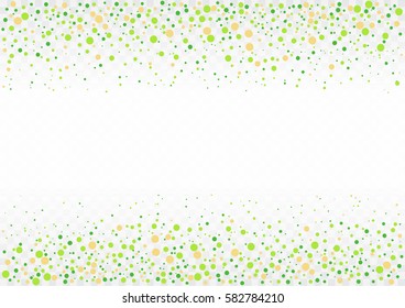 Festive flying spring green confetti card on transparent background. Vector Illustration.