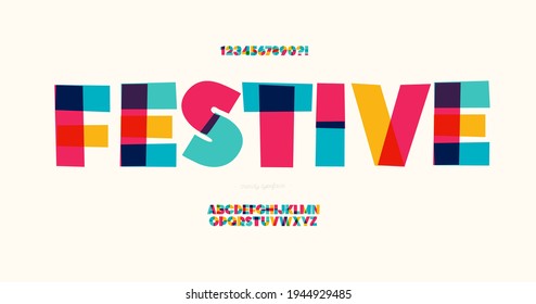 Festive font color bold style for infographics, motion graphics, video, promotion, decoration, logotype, party poster, t shirt, book, animation, banner, game, printing. 10 eps