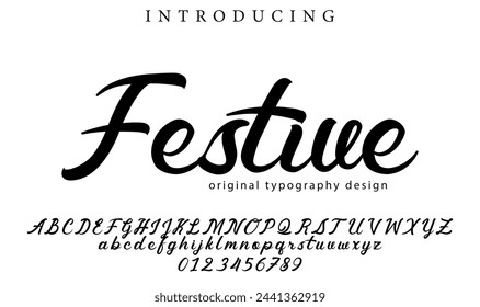 Fuente festiva Pincel elegante pintado en mayúsculas letras vectoriales, alfabeto, tipo de letra