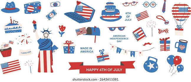 Festive fourth of july celebration with iconic american symbols and decorations.