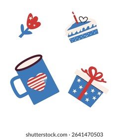 Festive fourth of july celebration with patriotic decorations and gifts.