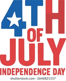 Festive fourth of July graphic with bold lettering and patriotic color scheme design element on transparent background