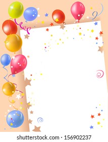 festive frame with balloons and confetti. vector illustration