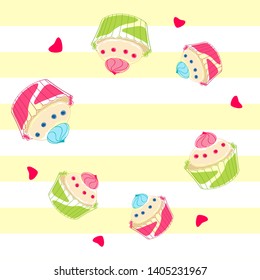 Festive frame, border template. Wish card, invitation. Birthday theme. Wedding. Save the date. Cute card with cupcakes. Colorful vector illustration. Celebration theme.