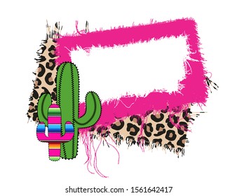 
Festive frame with a cactus tree and a variety of fabric patches.Vector illustration.