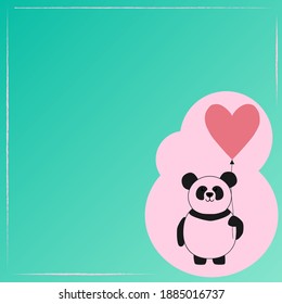 
festive frame with cute pink panda and heart balloon for soulmate
