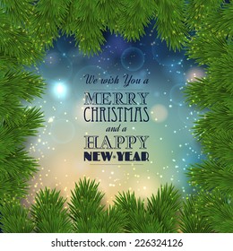 Festive frame with fir. Christmas background. Vector illustration.