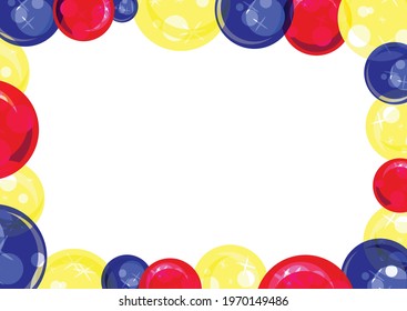 Festive frame made of blue, yellow and red bubbles. Registration of congratulatory text, postcards. Vector illustration. EPS-10.
