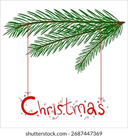 Un marco festivo hecho de ramas de pino verde colgando con cuerdas rojas, con texto de "Navidades" a continuación.