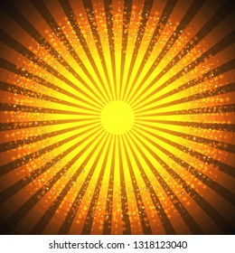 Festive frame with rays and golden star confetti. Vector image, eps 10