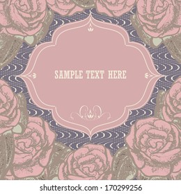Festive frame with vintage roses, vector illustration