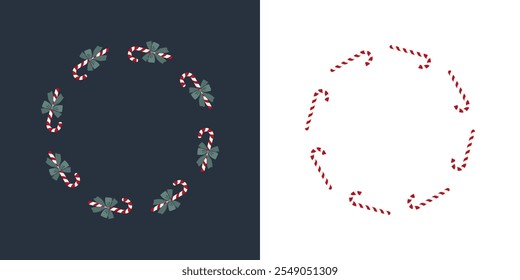 Festive frames with candy canes and bows. Christmas vector illustration.