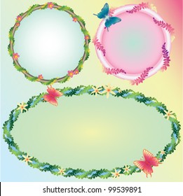 Festive frames with leaves,flowers, butterflies. Vector set