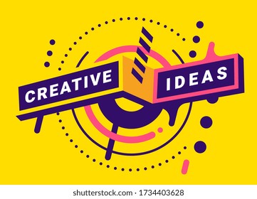 Festive fun abstraction. Vector abstract illustration of bright creative and idea quote on yellow background. Flat line art style design for web, business site, brainstorm banner, poster, print