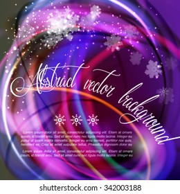Festive fun vector background. Abstract saturated purple frame with snowflakes
