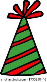 sombrero divertido festivo con estilo doodle dibujado a mano a rayas. Elemento en el estilo de color de la caricatura