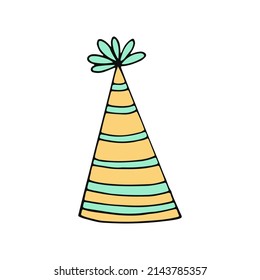 festive funny hat with stripes hand drawn in doodle style