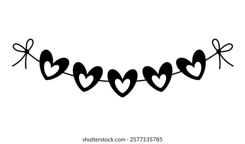 Festive garland doodle, Valentine clipart. Valentines day clipart. Black and white Valentine object in flat style. Hand draw vector illustration