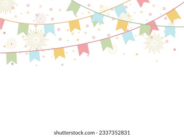 Festive garland with flags and confetti. Festive background for congratulations and invitations to the holiday. Vector