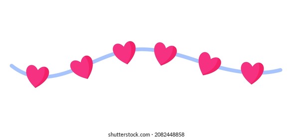 Festive garland with hearts. Wedding and valentine day concept. Vector cartoon isolated illustration.