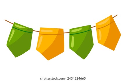 Festive garland in honor of St. Patrick's Day. Colorful festive headband. Isolated on a white background. Vector illustration in Irish colors. Repeating small flags on the thread