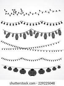 festive garland lights and Chinese lanterns. vector set