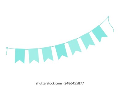 Festive garland of pennant on a rope in trendy monochrome soft mint. Birthday greeting design idea