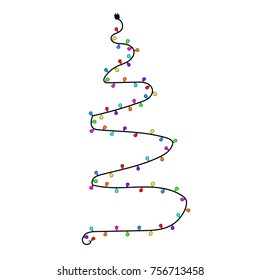 festive garland repeats the shape of the tree. New Year or Christmas. card or pattern isolated. colored lanterns