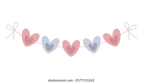 Festive garland, Valentine clipart. Valentines day clipart. Cute Valentine object in flat style. Hand draw vector illustration