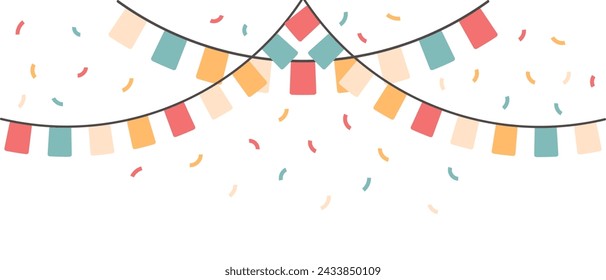Festive garlands with multi-colored flags and confetti. Festive background for the holiday. Vector