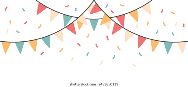 Festive garlands with multi-colored flags and confetti. Festive background for the holiday. Vector