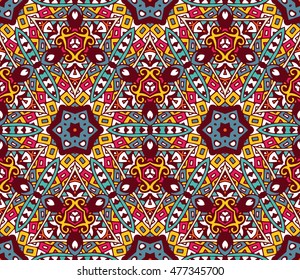 Festive geometric colorful mosaic doodle seamless pattern