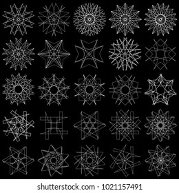 Festive geometric set stars and flowers pattern for gifts and holidays, for packaging, polygon, clothing, goods and logos