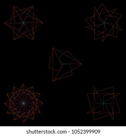 Festive geometric set stars and flowers pattern for gifts and holidays, for packaging, polygon, clothing, goods and logos