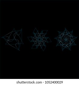 Festive geometric set stars and flowers pattern for gifts and holidays, for packaging, polygon, clothing, goods and logos