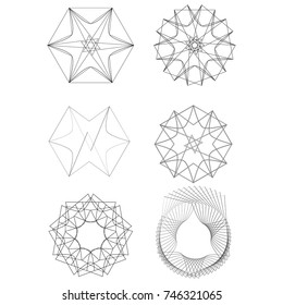 Festive geometric set stars and flowers pattern for gifts and holidays, for packaging, polygon, clothing, goods and logos