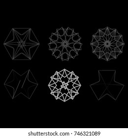 Festive geometric set stars and flowers pattern for gifts and holidays, for packaging, polygon, clothing, goods and logos