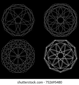Festive geometric set stars and flowers pattern for gifts and holidays, for packaging, polygon, clothing, goods and logos