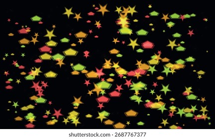 Festliche geometrische Stern Konfetti fallen auf schwarzem Hintergrund Feier Hintergrund