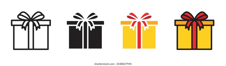 Festive Gift Box Assortment. Vector Depiction of Ribbon-Tied Christmas Gifts.