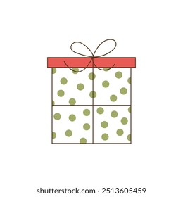 Festive gift box with bow. Christmas and New Year's gift, a surprise for the birthday. Illustration in a minimalistic design