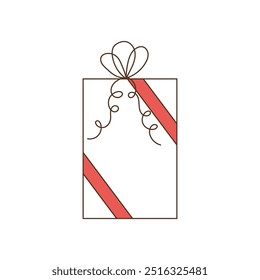 Festive gift box with bow. Christmas and New Year's gift, a surprise for the birthday. Illustration in a minimalistic design