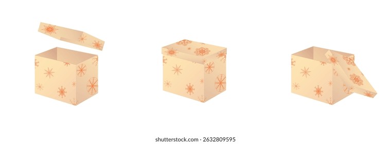 Festive gift box with a bow on a transparent background. Christmas gift, set of different boxes 3D effect, png. Light background with a place for congratulations or greetings.