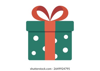 Festive Gift Box with Red Ribbon and White Polka Dots