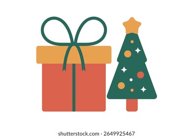 Festive Gift Box with Red Ribbon and White Polka Dots