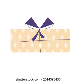 Festive gift, box with a retro-style bow is isolated on white background. Vector illustration in flat design in a modern mid-century style