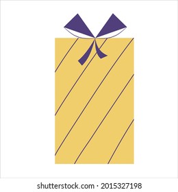 Festive gift, box with a retro-style bow is isolated on white background. Vector illustration in flat design in a modern mid-century style.
